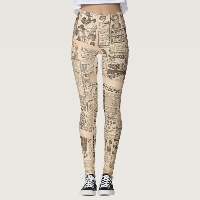 Antique Fashion: Newspaper Advertising Pages Leggings (Front)