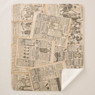 Antique Fashion: Newspaper Advertising Pages Sherpa Blanket