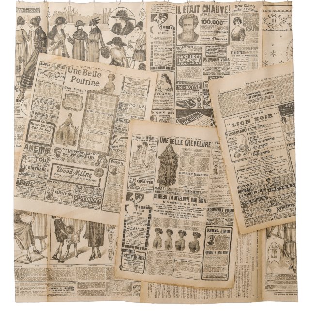 Antique Fashion: Newspaper Advertising Pages Shower Curtain (Front)