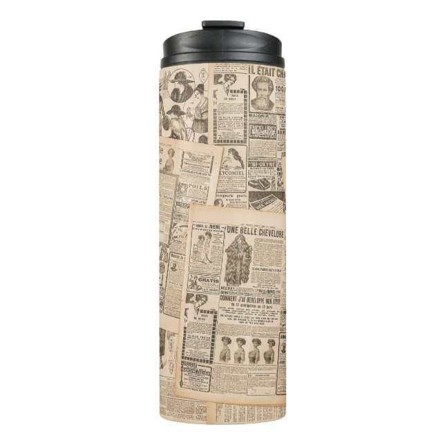 Antique Fashion: Newspaper Advertising Pages Thermal Tumbler (Front)