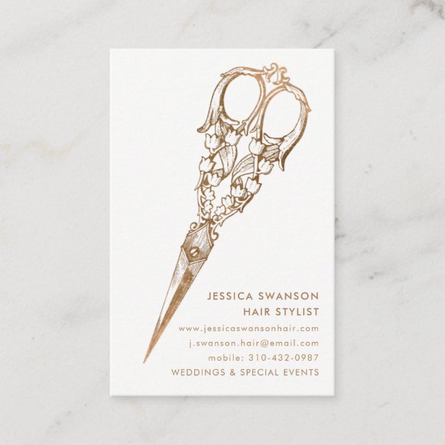 Antique Faux Gold Shears Scissor 2 Stylist Business Card (Front)