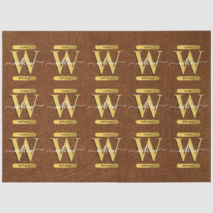 Antique Faux Leather & Gold Monogram Birthday Tissue Paper