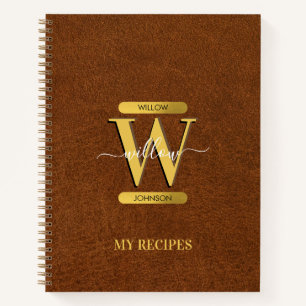 Antique Faux Leather & Gold Monogram Recipes Notebook