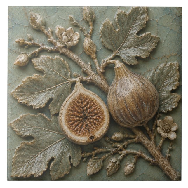 Antique Fig Branch Botanical Faux Relief Tile (Front)