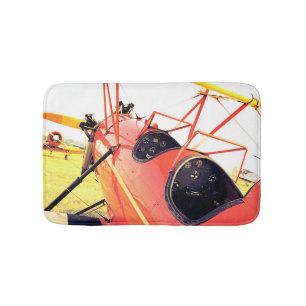 Antique Fighter Biplane Red Airplane Bath Mat