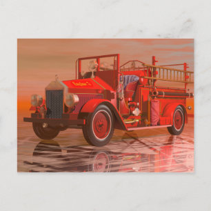 Antique fire engine postcard