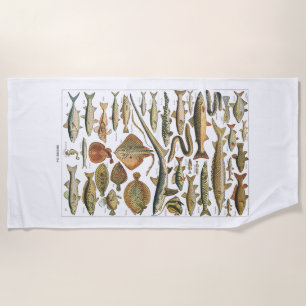 Antique fish chart crafter's beach towel