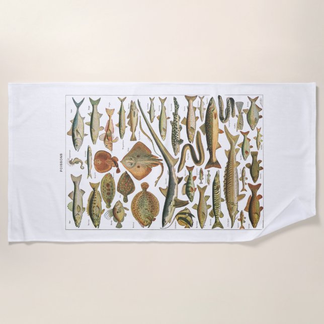 Antique fish chart crafter's beach towel (Front)