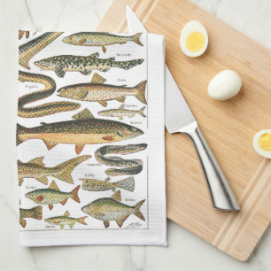 Antique fish chart Under-the-sea Tea Towel