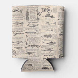 Antique Fishing Lures Catalogue Page Vintage Print Can Cooler
