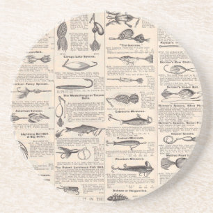 Antique Fishing Lures Catalogue Page Vintage Print Coaster