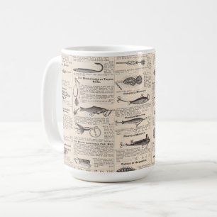 Antique Fishing Lures Catalogue Page Vintage Print Coffee Mug