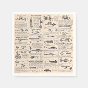 Antique Fishing Lures Catalogue Page Vintage Print Napkin