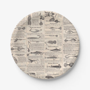 Antique Fishing Lures Catalogue Page Vintage Print Paper Plate