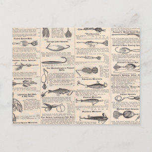 Antique Fishing Lures Catalogue Page Vintage Print Postcard