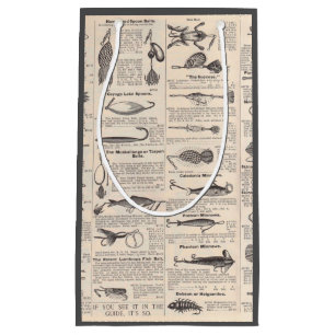 Antique Fishing Lures Catalogue Page Vintage Print Small Gift Bag