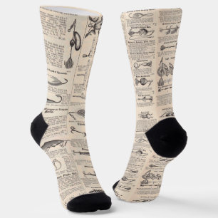 Antique Fishing Lures Catalogue Page Vintage Print Socks
