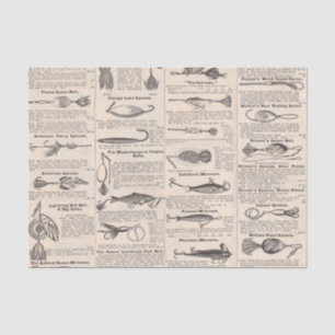 Antique Fishing Lures Catalogue Page Vintage Print Tissue Paper