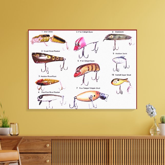 "Antique Fishing Lures Wall Art" Canvas Print (Insitu(LivingRoom))