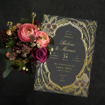 Antique Floral Art Nouveau Wedding Grey Gold<br><div class="desc">Real foil is here! Gold foil on custom colour background; choose from classic gold,  silver or rose gold. Subtle pastel shading to the florals and leaves is optional and may be removed in the design editor.</div>