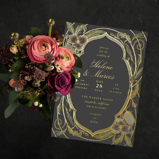 Antique Floral Art Nouveau Wedding Grey Gold