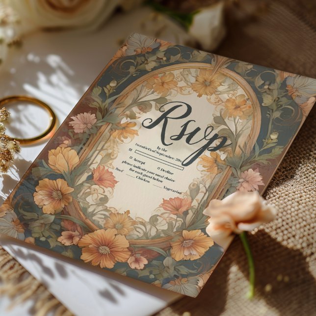 Antique Floral Art Nouveau Wedding RSVP Card (Creator Uploaded)