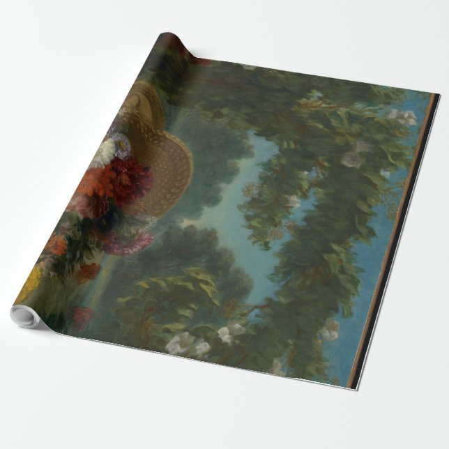 antique floral basket painting wrapping paper (Unrolled)