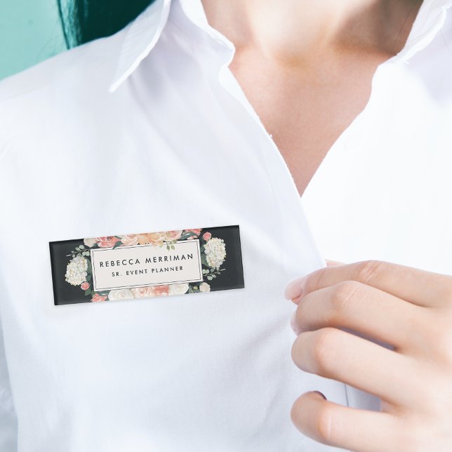 Antique Floral Blush & Charcoal Name Tag (Creator Uploaded)