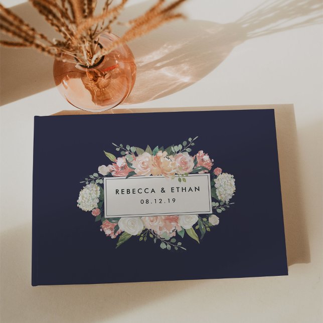 Antique Floral | Blush & Navy Wedding Guest Book (Creator Uploaded)