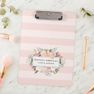 Antique Floral Blush Pink Stripe Clipboard