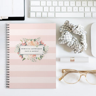 Antique Floral Blush Pink Stripe Spiral Notebook