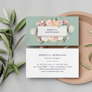 Antique Floral Blush & Sage Business Card