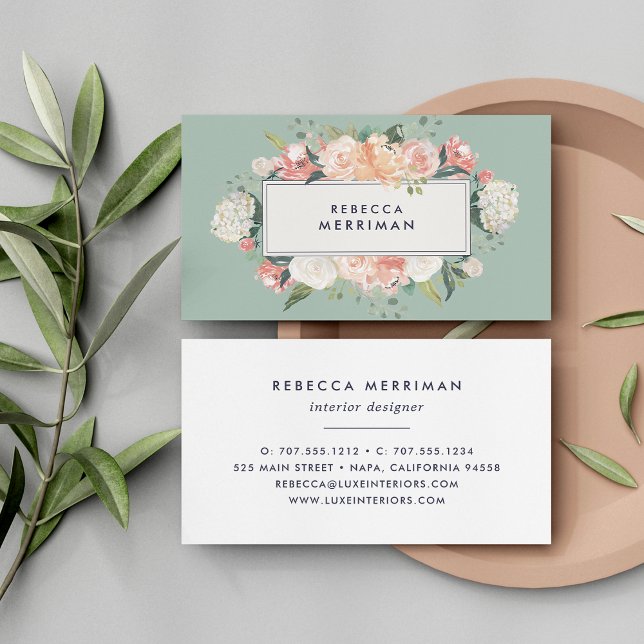 Antique Floral Blush & Sage Business Card (Creator Uploaded)