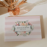 Antique Floral | Blush Stripe Wedding Guest Book<br><div class="desc">Invite your wedding guests to share their wishes and wisdom with this chic floral guest book. Elegant blush pink striped design features a centre element bearing your names and wedding date,  surrounded by watercolor roses,  peonies and hydrangea in sheer blush pink,  peach and cream.</div>