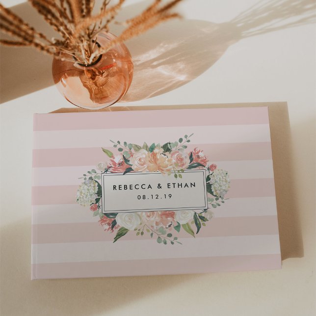 Antique Floral | Blush Stripe Wedding Guest Book (Creator Uploaded)