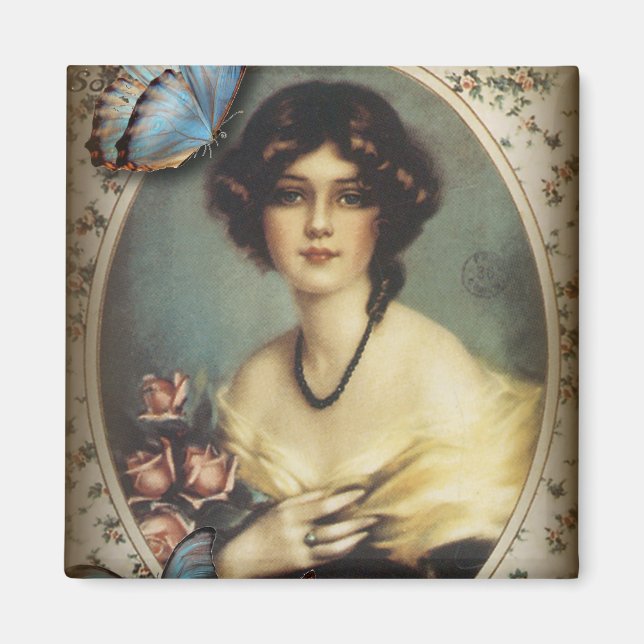 Antique Floral butterfly parisian girl victorian Magnet (Front)
