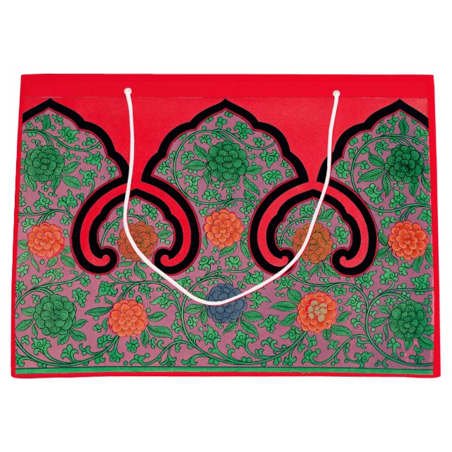 ANTIQUE FLORAL CHINESE PATTERN IN RED GIFT BAG (Front)