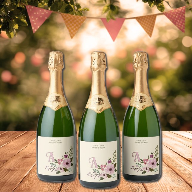 Antique Floral Custom Monogram Initial Sparkling Wine Label (Creator Uploaded)