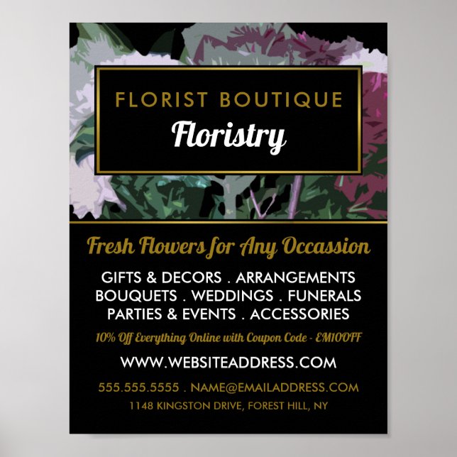 Antique Floral Design, Floristry Advertising Poster (Front)