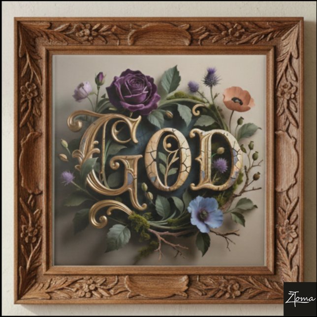 Antique Floral Gold GOD Word Sign Tile (Creator Uploaded)