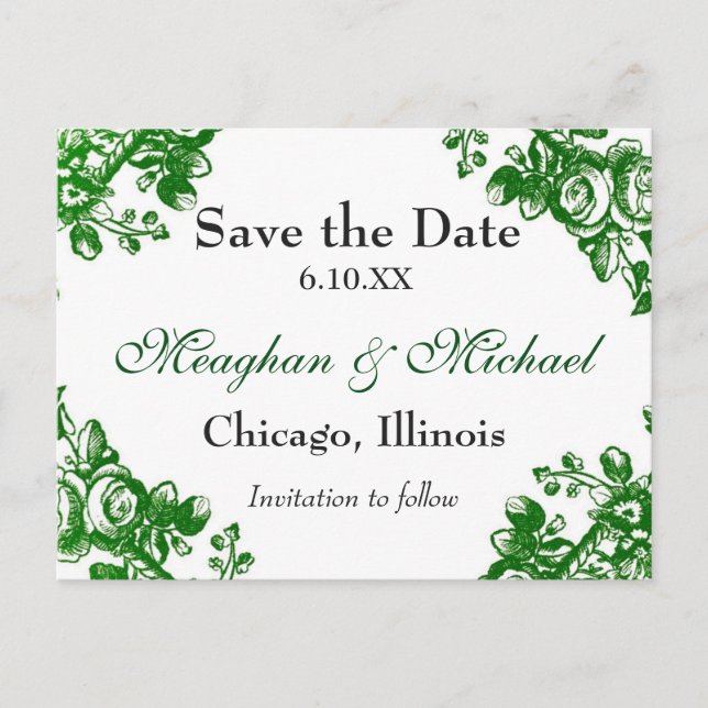 Antique Floral Greenery Announcement Postcard (Front)