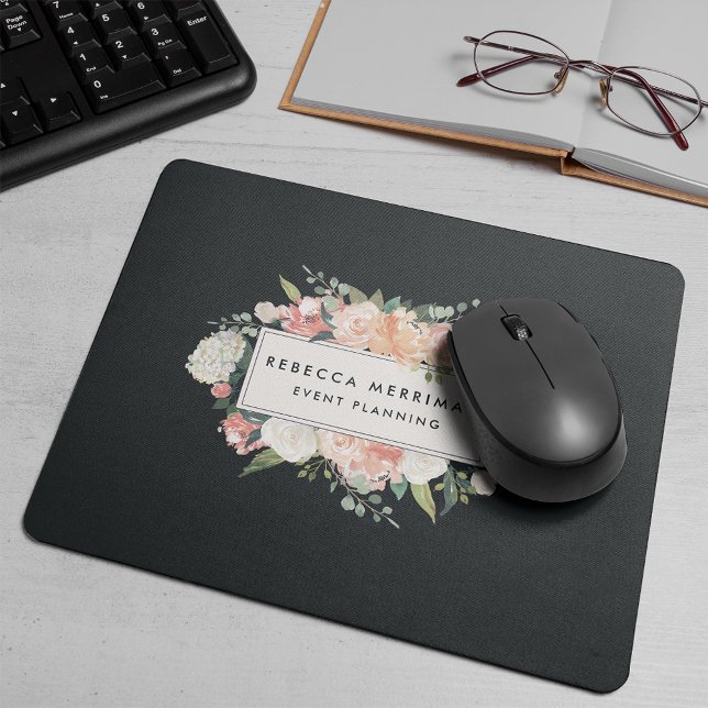 Antique Floral Logo | Blush & Charcoal Mouse Pad (Creator Uploaded)