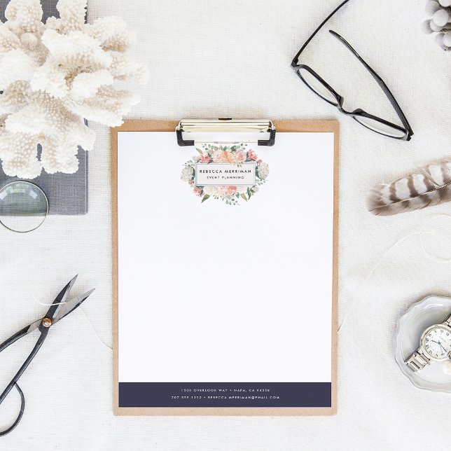 Antique Floral Logo | Blush & Navy Customised Letterhead (Creator Uploaded)