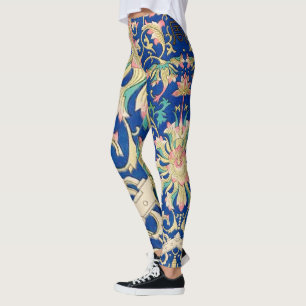 Antique Floral Oriental Pattern Deep Royal Blue Leggings