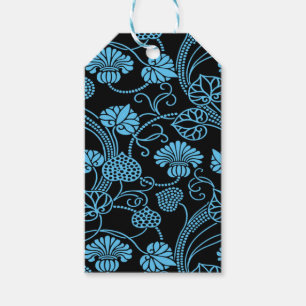 Antique Floral Pattern Black on Blue Gift Tags