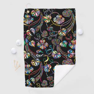 Antique Floral Pattern Multi Colour on Black  Golf Towel