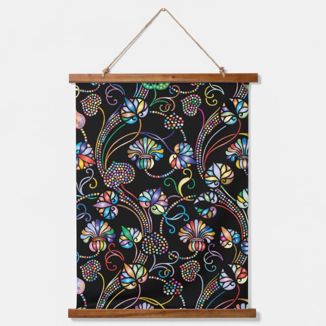 Antique Floral Pattern Multi Colour on Black  Lapt Hanging Tapestry (Front)