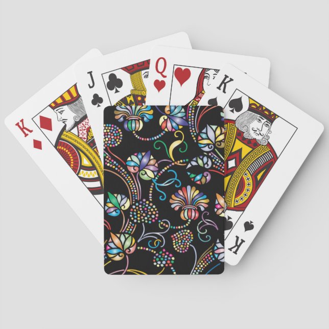 Antique Floral Pattern Multi Colour on Black  Playing Cards (Back)