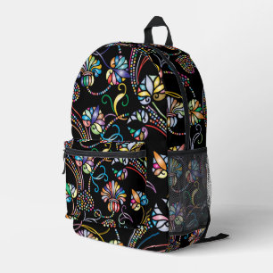 Antique Floral Pattern Multi Colour on Black  Printed Backpack