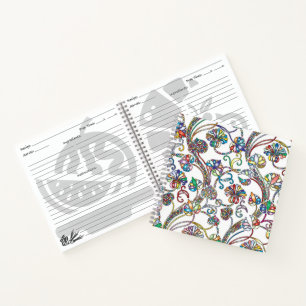 Antique Floral Pattern Multi Colour on White Notebook
